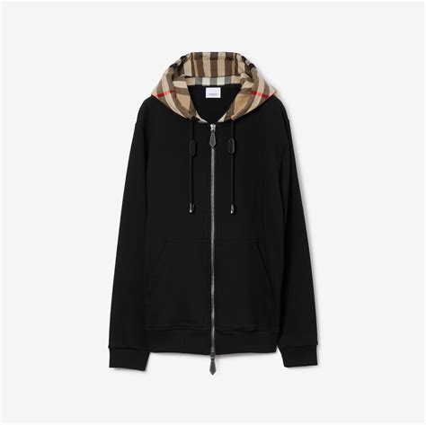 leave the hoodie black burberry|Check Label Cotton Zip Hoodie in Black .